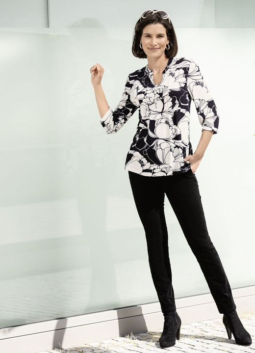 - Shirt-Tunika mit Schlingenknopfleiste, in Größe 036 bis 054, in Farbe SCHWARZ-WEISS Ansicht 2