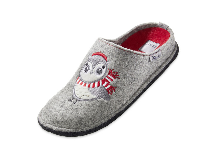 Hausschuhe - Hausschuh mit Eulen-Applikation, in Größe 036 bis 042, in Farbe ROT Ansicht 4