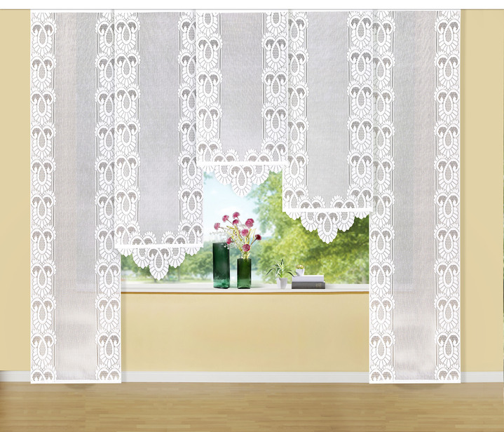 Klassisch - Tolle Schiebegardine mit Dreiecksabschluss, in Größe 444 (H 80xB57 cm) bis 450 (H145xB57 cm), in Farbe WEISS Ansicht 2