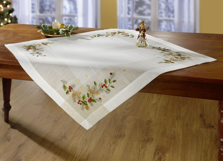 Heimtextilien - Aufwendig bestickte Tischdecke oder Kissenbezug, in Größe 101 (Deckchen, 35x 50 cm) bis 404 (Kissenbezug, 40x 40 cm), in Farbe SEKT-BUNT Ansicht 3