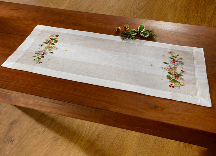 Heimtextilien - Aufwendig bestickte Tischdecke oder Kissenbezug, in Größe 101 (Deckchen, 35x 50 cm) bis 404 (Kissenbezug, 40x 40 cm), in Farbe SEKT-BUNT Ansicht 1