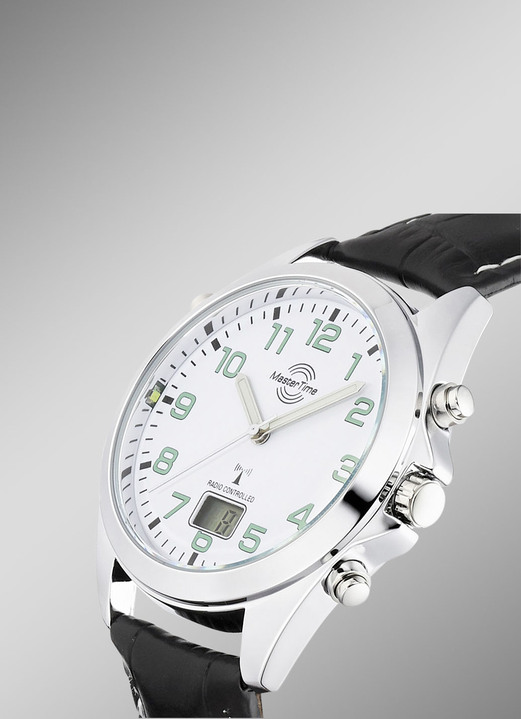 Funkuhren/Solaruhren - Master Time Funk-Herrenuhr mit Lederband Ansicht 2 Funkuhren/Solaruhren - Master Time Funk-Herrenuhr mit Lederband, in Farbe  Ansicht 2