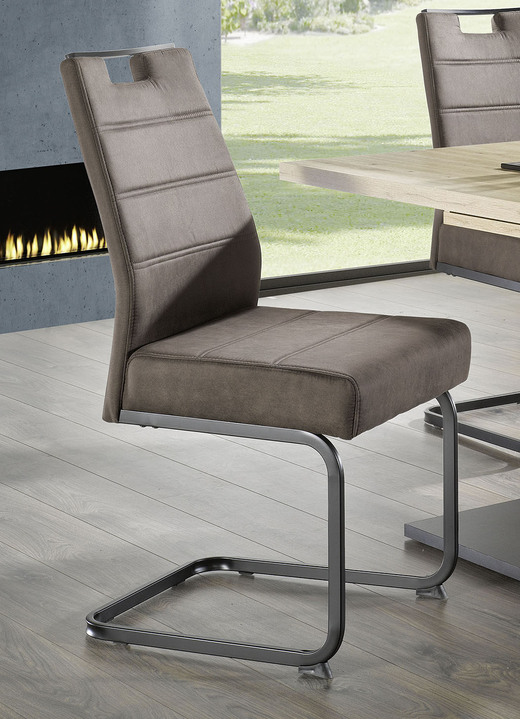 Stühle & Sitzbänke - Stühle, 4er-Set, mit Microfaser-Bezug in Vintage-Optik, in Farbe ANTHRAZIT Ansicht 2