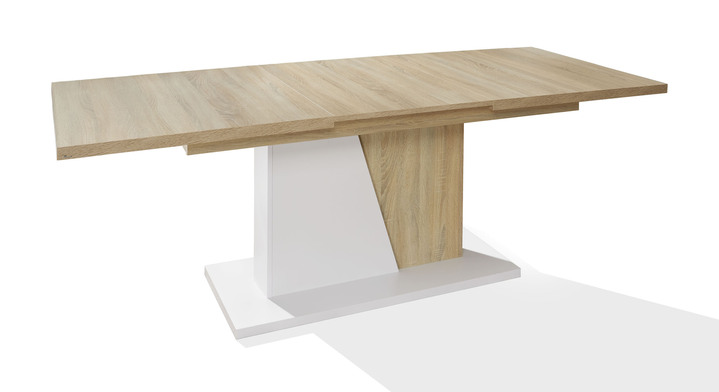 - Esstisch mit Synchronauszug aus Aluminium, in Farbe EICHE SONOMA-WEISS Ansicht 2