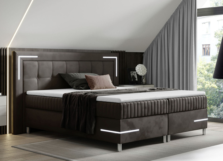 Boxspringbetten - Boxspringbett mit LED-Beleuchtung und Topper Ansicht 4 Boxspringbetten - Boxspringbett mit LED-Beleuchtung und Topper, in Farbe SILBER Ansicht 4