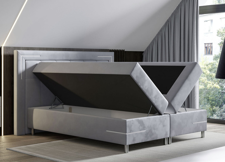 Boxspringbetten - Boxspringbett mit LED-Beleuchtung und Topper Ansicht 2 Boxspringbetten - Boxspringbett mit LED-Beleuchtung und Topper, in Farbe SILBER Ansicht 2