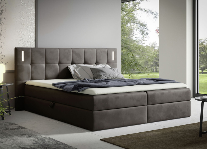 Boxspringbetten - Boxspringbett mit LED-Beleuchtung und Topper, in Farbe BRAUN Ansicht 1