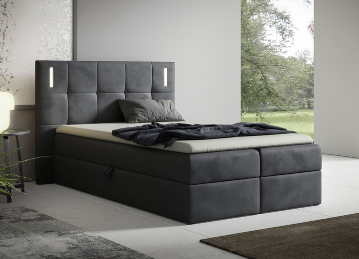 Boxspringbetten - Boxspringbett mit LED-Beleuchtung und Topper, in Farbe CREME Ansicht 3