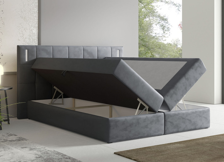 Boxspringbetten - Boxspringbett mit LED-Beleuchtung und Topper, in Farbe CREME Ansicht 7