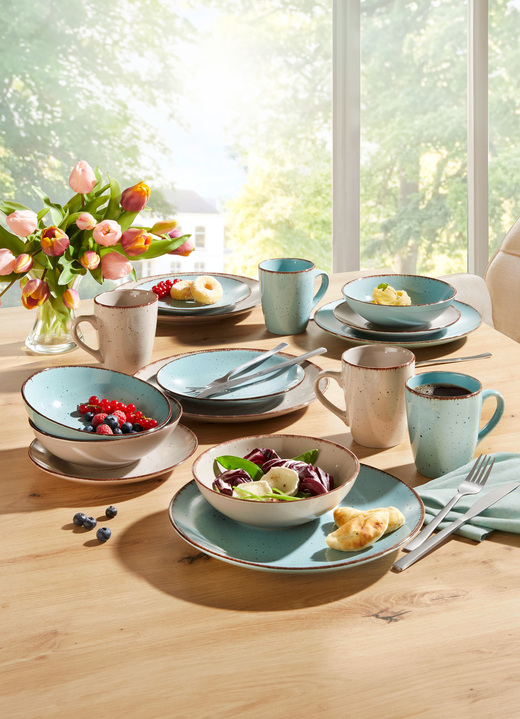 Geschirr - Kombi-Service, 16-teilig, aus Feinsteinzeug im Natur-Look, in Farbe BEIGE-TÜRKIS Ansicht 3