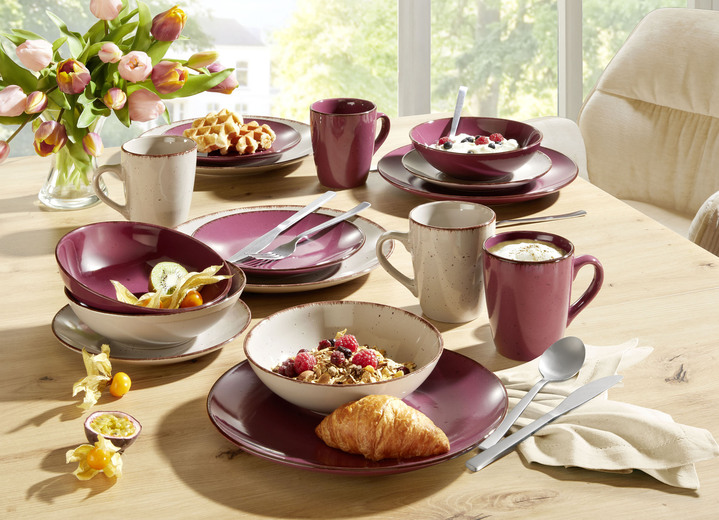 Geschirr - Kombi-Service, 16-teilig, aus Feinsteinzeug im Natur-Look, in Farbe BEIGE-TÜRKIS Ansicht 4