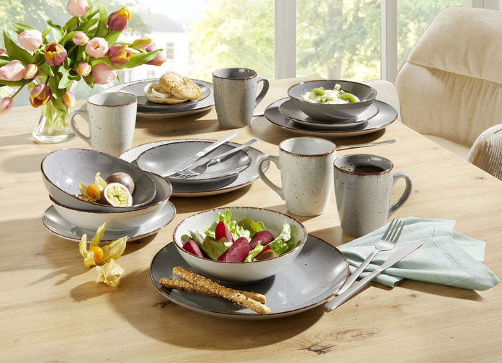 Geschirr - Kombi-Service, 16-teilig, aus Feinsteinzeug im Natur-Look, in Farbe BEIGE-TÜRKIS Ansicht 5
