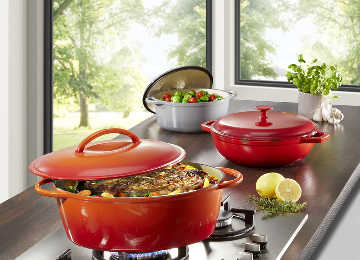 Töpfe & Pfannen - Gusseisen-Schmortopf und -Bräter Ansicht 4 Töpfe & Pfannen - Gusseisen-Schmortopf und -Bräter, in Farbe ROT, in Ausführung Bräter rund Ansicht 4