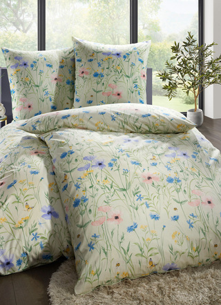 Bettwäschegarnituren - Beidseitig bedruckte Bettwäsche-Garnitur mit Reißverschluss, in Größe 111 (40/80 cm + 135/200 cm) bis 412 (4-teiliges Sparset, 2x 80/80 cm + 2x 135/200 cm), in Farbe CREME