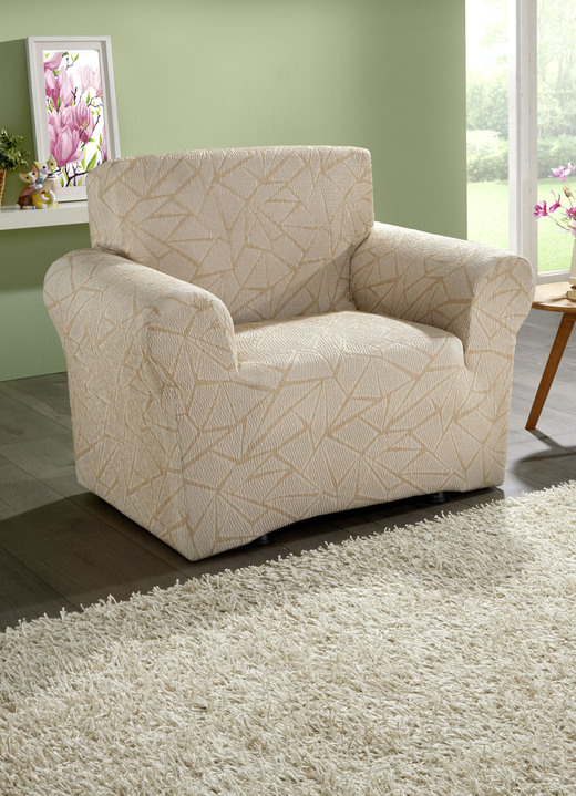 Sessel- & Sofaüberwürfe - Stretchbezüge mit optimaler Passform, in Größe 101 (Sesselbezug) bis 106 (Stuhlbezug), in Farbe BEIGE Ansicht 1