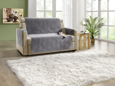 Sessel- & Sofaüberwürfe - Kuschelweiche Wohnaccessoires mit Bandeinfassung – Farbe SILBER – Ansicht  Sessel- & Sofaüberwürfe - Kuschelweiche Wohnaccessoires mit Bandeinfassung, in Größe 101 (Sesselschoner, 45x150 cm) bis 865 (2x Armlehnenschoner, 45x 70 cm), in Farbe BEIGE – Farbe SILBER – Ansicht