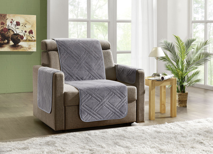 Sessel- & Sofaüberwürfe - Kuschelweiche Wohnaccessoires mit Bandeinfassung, in Größe 101 (Sesselschoner, 45x150 cm) bis 865 (2x Armlehnenschoner, 45x 70 cm), in Farbe SILBER Ansicht 1