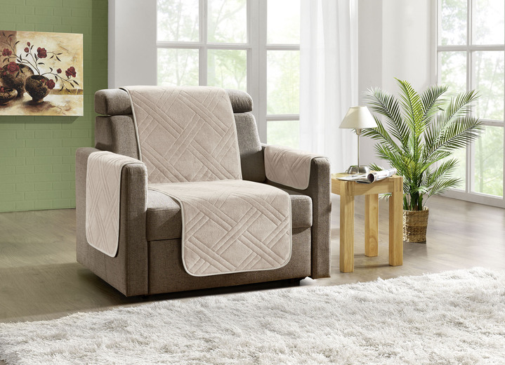 Sessel- & Sofaüberwürfe - Kuschelweiche Wohnaccessoires mit Bandeinfassung, in Größe 101 (Sesselschoner, 45x150 cm) bis 865 (2x Armlehnenschoner, 45x 70 cm), in Farbe BEIGE Ansicht 1