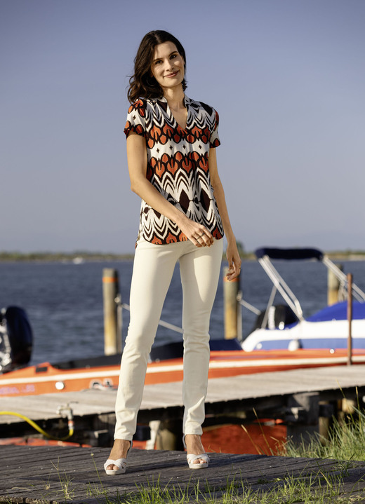 Kurzarm - Sommerliche Shirt-Tunika Ansicht 4 Kurzarm - Sommerliche Shirt-Tunika, in Größe 036 bis 052, in Farbe BEIGE-MARINE-ROYALBLAU Ansicht 4