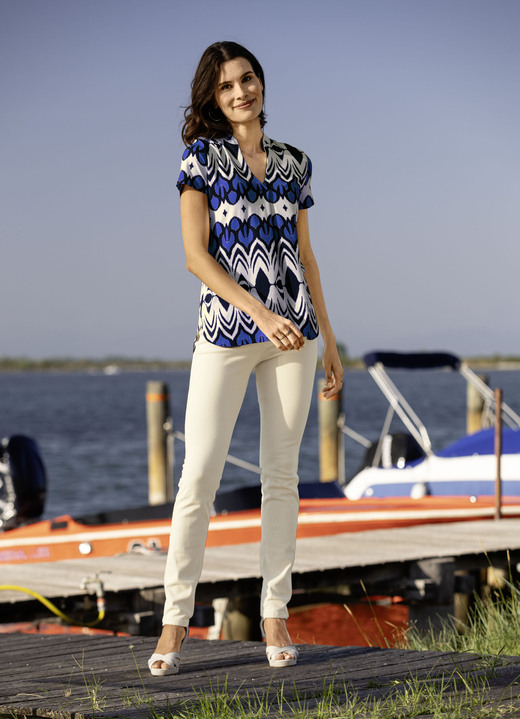 Kurzarm - Sommerliche Shirt-Tunika Ansicht 2 Kurzarm - Sommerliche Shirt-Tunika, in Größe 036 bis 052, in Farbe BEIGE-MARINE-ROYALBLAU Ansicht 2