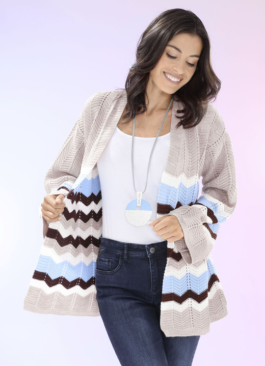 Strickjacken - Strickjacke mit Struktur, in Größe L(44/46) bis XXL(52/54), in Farbe SAND-BLEU-MULTICOLOR Ansicht 2