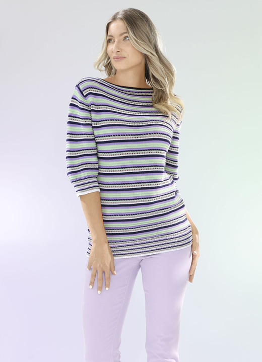 Pullover - Pullover in Ringeldessin, in Größe L(44/46) bis XXL(52/54), in Farbe MINT-FLIEDER-MULTICOLOR