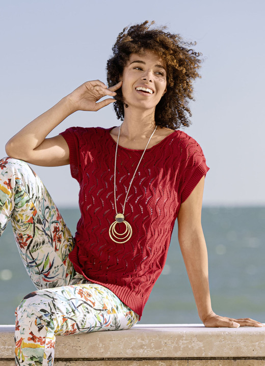 Kurzarm - Pulli in Mustermix, in Größe L(44/46) bis XS(32/34), in Farbe KIRSCHROT Ansicht 2