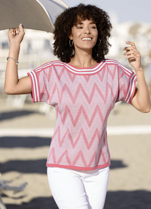 Kurzarm - Pulli in edlem Strukturmix, in Größe 036 bis 052, in Farbe HUMMER-ECRU-GRAU Ansicht 1