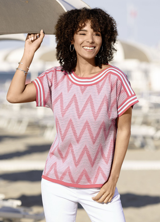 Kurzarm - Pulli in edlem Strukturmix, in Größe 036 bis 052, in Farbe HUMMER-ECRU-GRAU Ansicht 2