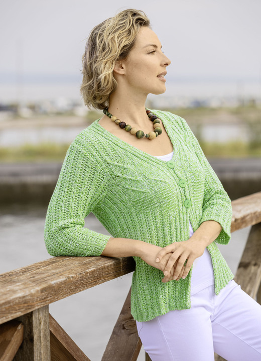 Strickjacken - Strickjacke in feiner Melangeoptik, in Größe 036 bis 052, in Farbe LIMETTE MELIERT Ansicht 2