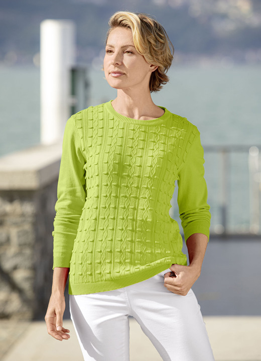 Langarm - Pullover mit streckendem Strukturmuster Langarm - Pullover mit streckendem Strukturmuster, in Größe 036 bis 052, in Farbe LIMONE