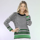 3/4-Arm - Pullover mit nachhaltig recycelter Baumwolle – Farbe SCHWARZ-WEISS-GRÜN – Ansicht 2 3/4-Arm - Pullover mit nachhaltig recycelter Baumwolle, in Größe 036 bis 052, in Farbe SCHWARZ-WEISS-GRÜN – Farbe SCHWARZ-WEISS-GRÜN – Ansicht 2