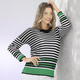 3/4-Arm - Pullover mit nachhaltig recycelter Baumwolle – Farbe SCHWARZ-WEISS-GRÜN – Ansicht 1 3/4-Arm - Pullover mit nachhaltig recycelter Baumwolle, in Größe 036 bis 052, in Farbe SCHWARZ-WEISS-GRÜN – Farbe SCHWARZ-WEISS-GRÜN – Ansicht 1