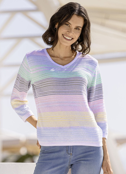 3/4-Arm - Pullover mit Glitzerakzenten, in Größe 036 bis 052, in Farbe WEISS-MULTICOLOR Ansicht 1