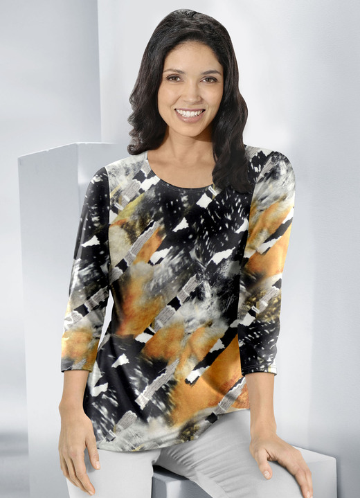 Pullover - Pullover in sehr weicher Qualität, in Größe 038 bis 054, in Farbe ORANGE-SCHWARZ-MULTICOLOR