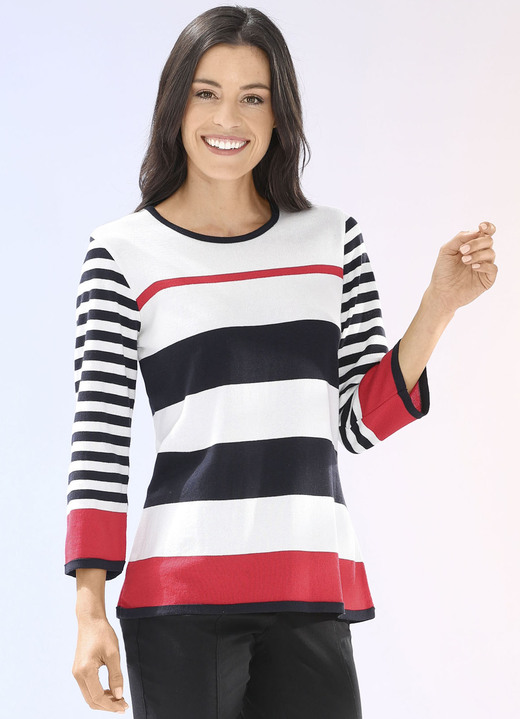 3/4-Arm - Pullover mit weichem Griff Ansicht 2 3/4-Arm - Pullover mit weichem Griff, in Größe 036 bis 052, in Farbe ECRU-SCHWARZ-ROT Ansicht 2