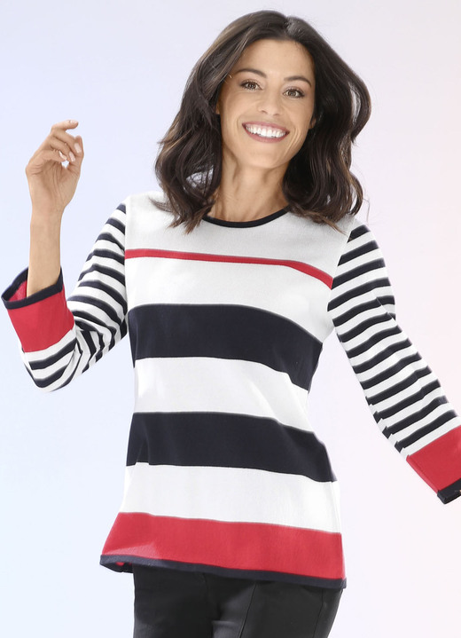 3/4-Arm - Pullover mit weichem Griff Ansicht 3 3/4-Arm - Pullover mit weichem Griff, in Größe 036 bis 052, in Farbe ECRU-SCHWARZ-ROT Ansicht 3