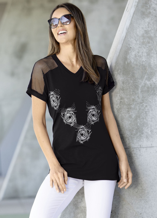 Longshirts - Longshirt mit Kontrast-Druck in 2 Farben, in Größe 038 bis 054, in Farbe SCHWARZ Ansicht 1