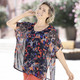 Kurzarm - Doppellagiges Shirt mit Chiffon-Überwurf – Farbe SCHWARZ-ORANGE-BLAU – Ansicht 2 Kurzarm - Doppellagiges Shirt mit Chiffon-Überwurf, in Größe 036 bis 052, in Farbe SCHWARZ-ORANGE-BLAU – Farbe SCHWARZ-ORANGE-BLAU – Ansicht 2