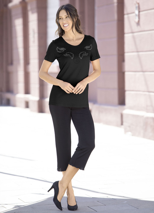 Shirts - Shirt mit dekorativer Plättchenzier in 2 Farben, in Größe 038 bis 054, in Farbe SCHWARZ Ansicht 2