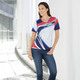 Kurzarm - Shirt mit silberfarbenem Glanzdruck – Farbe BLAU-ROT-GRAU – Ansicht 2 Kurzarm - Shirt mit silberfarbenem Glanzdruck, in Größe 036 bis 050, in Farbe BLAU-ROT-GRAU – Farbe BLAU-ROT-GRAU – Ansicht 2