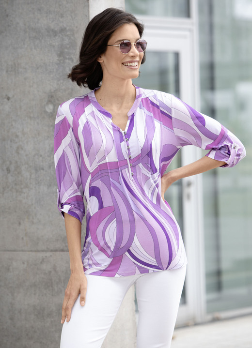 - Shirt-Tunika nach Öko-Tex Standard, in Größe 036 bis 054, in Farbe LILA-FLIEDER-BUNT Ansicht 2