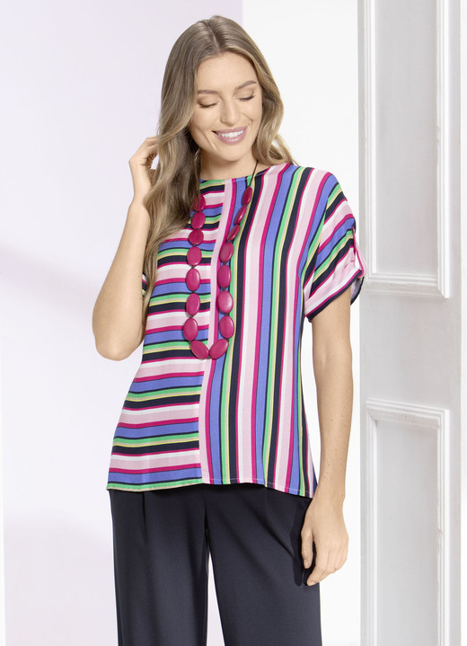 Kurzarm - Schicke Tunika, in Größe 036 bis 052, in Farbe ROSÈ-MARINE-BUNT Ansicht 3