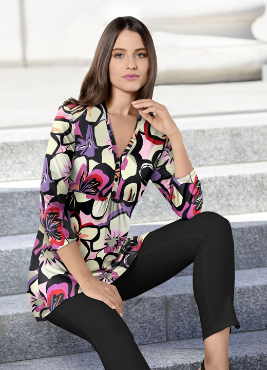 Tuniken - Shirt-Tunika mit farbbrillantem Druck Tuniken - Shirt-Tunika mit farbbrillantem Druck, in Größe 036 bis 054, in Farbe ECRU-FLIEDER-BUNT