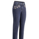 Hosen - Jeans mit handbemalten, floralen Motiven – Farbe DUNKELBLAU – Ansicht 1 Hosen - Jeans mit handbemalten, floralen Motiven, in Größe 017 bis 052, in Farbe DUNKELBLAU – Farbe DUNKELBLAU – Ansicht 1