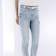 Hosen - Jeans mit Strasszier und glänzenden Blütenmotiven – Farbe HELLBLAU – Ansicht 3 Hosen - Jeans mit Strasszier und glänzenden Blütenmotiven, in Größe 017 bis 050, in Farbe HELLBLAU – Farbe HELLBLAU – Ansicht 3