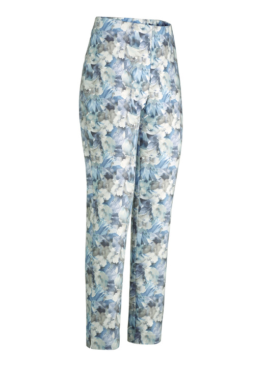Hosen - Hose mit floralem Allover-Dessin, in Größe 018 bis 052, in Farbe ECRU-BLEU-BUNT Ansicht 1