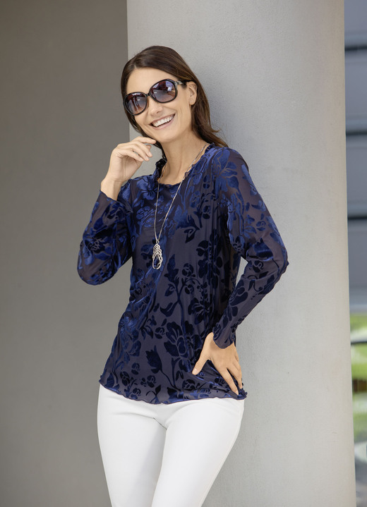 Blusen & Tuniken - Shirt-Tunika mit Volant-Besatz, in Größe 036 bis 052, in Farbe MARINE Ansicht 2