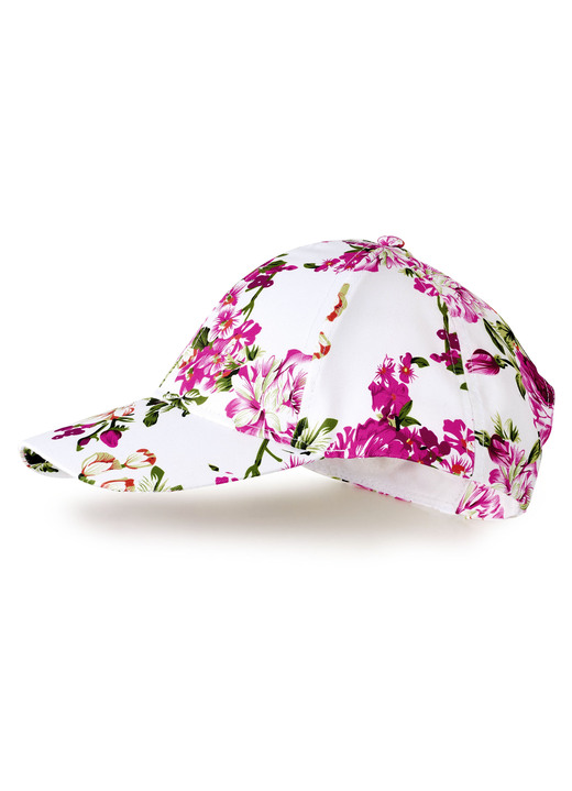 Mützen & Hüte - Trendige Baseball-Mütze mit exotischem Blumendruck, in Farbe WEISS-BUNT Ansicht 1