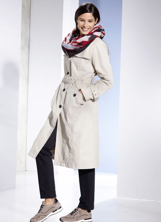 Lang - Trenchcoat m. Gürtel Ansicht 2 Lang - Trenchcoat m. Gürtel, in Größe 034 bis 052, in Farbe KITT Ansicht 2